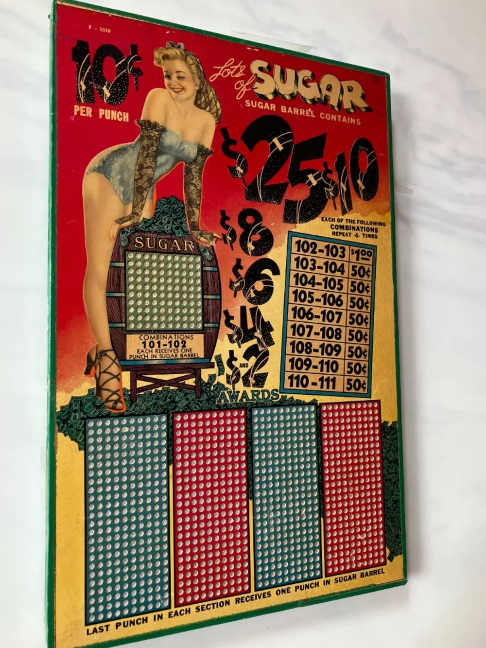 RARE Unused Vintage Pin-up Punchboard Game 
